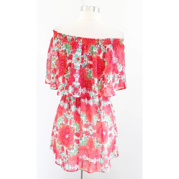 Show Me Your Mumu Casita Off the Shoulder Floral Mini Dress Size XS Red Green - Picture 6 of 8